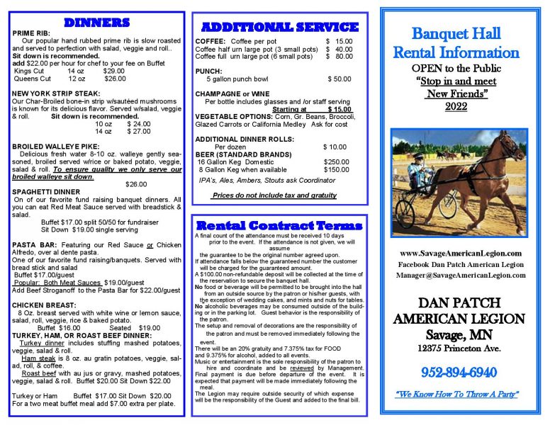 Banquet Hall 2022 information brochure page 1